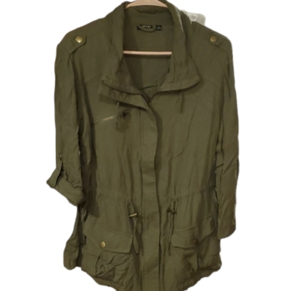 Apt 9 Womans‎ Army Green Utility Military Rayon Zip Jacket Size Medium